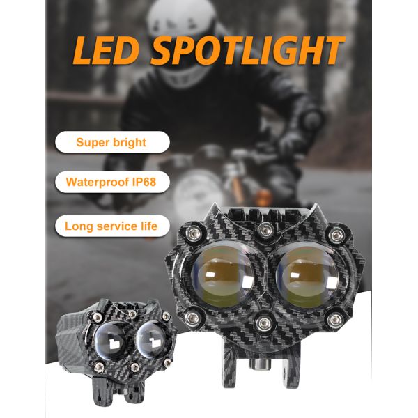 Carbon Fiber Casing White Yellow Flash Aluminum LED Motorcycle Spot Lights