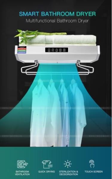 Bathroom smart clothes dryer newest and blank in market 800W silver color hotel clothes dryer