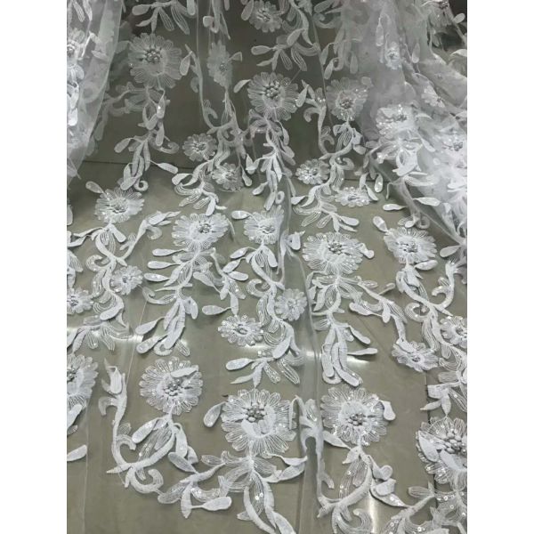 цветок 3Д вышил ткани шнурка Секин отбортованной Тюль для сетки платья свадьбы