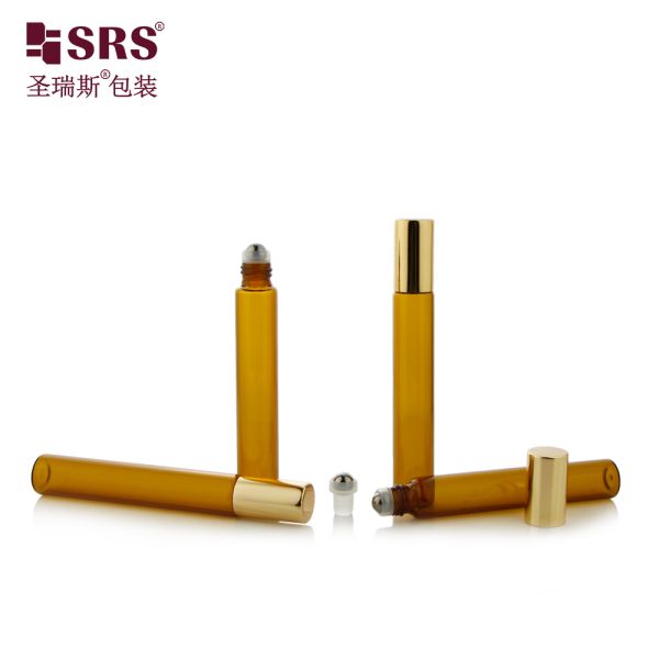 15mm Diameter clear glass essential oil glass roller ball bottle with gold cap