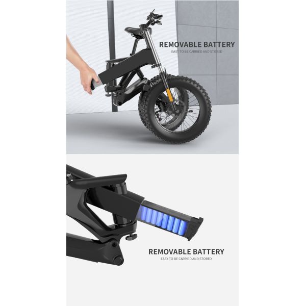 20 Inch Fat Tire Electric Folding Bike AC100v With 10AH Lithium Battery