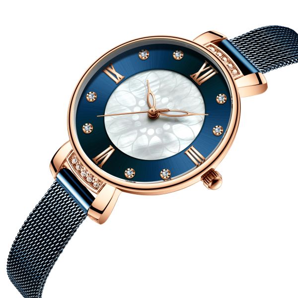 Women'S 33mm Alloy Case Watch Stainless Steel Mesh Belt OEM Quartz Royal Blue