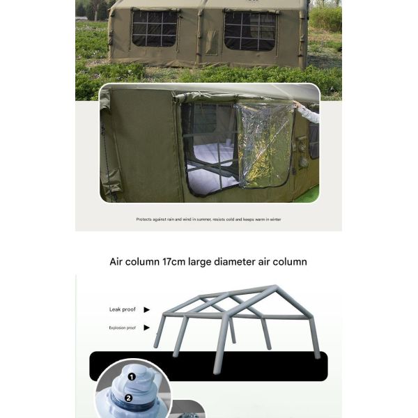 Military Green Inflatable Tent Exquisite Outdoor Camping 17.2 Square Meters Cotton Cloth