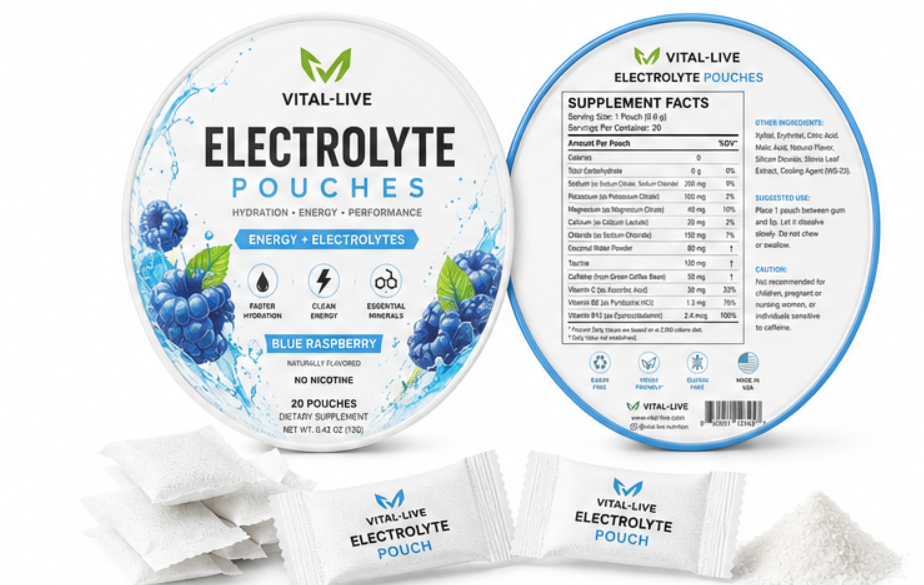 Blueberry Flavor Electrolyte Pouches Magnesium Potassium B6 B12 C Vitamin Powder Sports Hydration Recovery Supplement