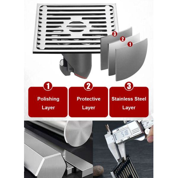 4 Inch Square Wet Room Shower Drain For Bathroom Swimming Pool