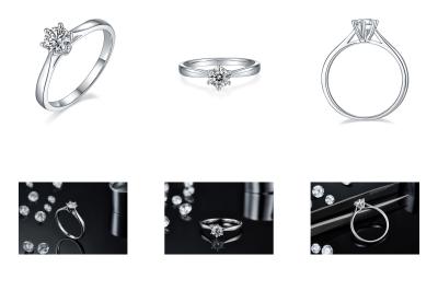 Minimalist Wedding Jewelry 9K Silver Ring Round Cut White Moissanite CZ