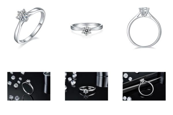 Minimalist Wedding Jewelry 9K Silver Ring Round Cut White Moissanite CZ