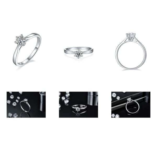 Минималистский отрезок круга белое Moissanite кольца ювелирных изделий 9K свадьбы серебряный CZ