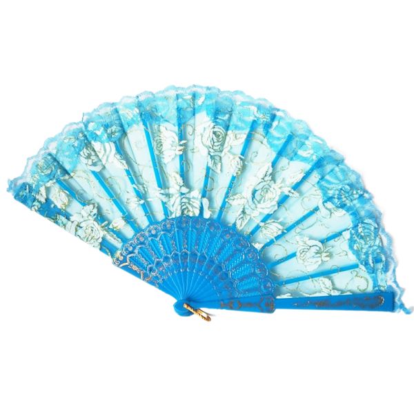 Spanish Translucent Lace Rose Fan Gilded Wing Chun Dance Fan European Style Fabric Silk Folding Hand Fan