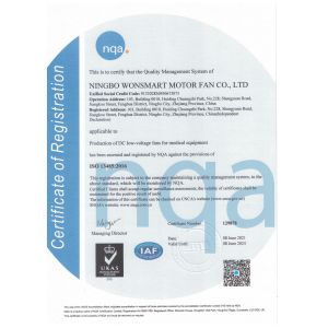 Ningbo Wonsmart Motor Fan Co.,Ltd Certifications