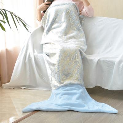 Knit Mermaid Tail Sequin Blanket Kids Plush Flannel Wearable Throw Blanket