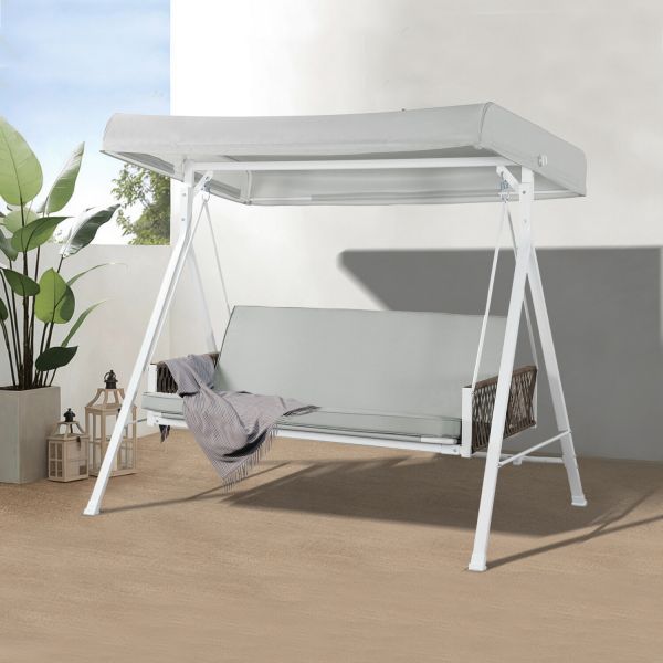 Outdoor Swing Chair with Adjustable Canopy AJUNION 3 Seater Swing Bed and Steel Frame