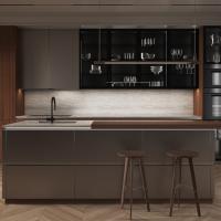 Ensemble de cuisine contemporain en bois de grain Armoire de meubles et comptoir en acier inoxydable pour appartement