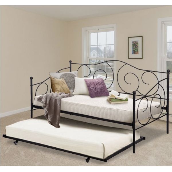 Heavy Duty Black Iron Trundle Bed , Twin Daybed Frame Smooth Finish Edges
