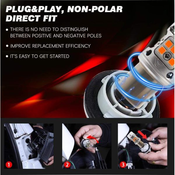 Newest Innovative T3 Dual Color Switchback CANBUS LED Bulb 1157 BAY15D With 1200LM Anti Hyper Flash Amber Turn Signal Light and White DRL