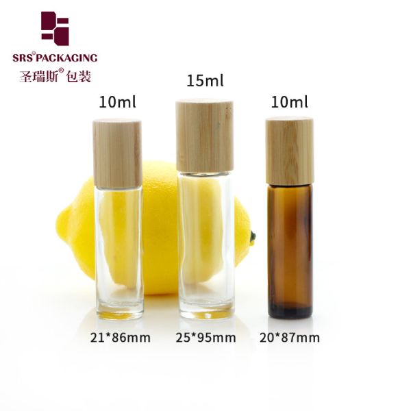 15ml Wall Glass Roll on Bottle Set With Bamboo Cap For Essential Oils