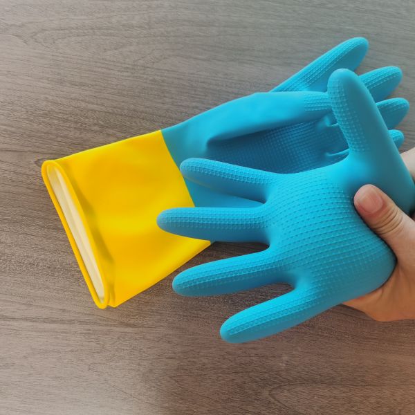 Kitchen Latex Industrial Bicolor Glove 32CM Latex Dishwashing Gloves
