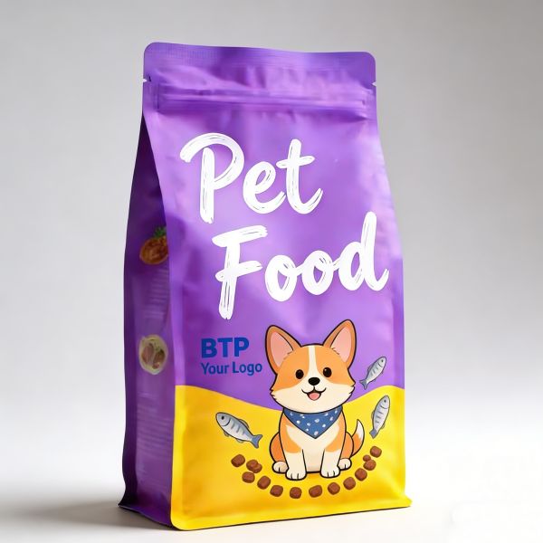 MOQ 100pcs Custom-Printed Moisture Proof Food Grade Flat Bottom Gusset Stand up Pouch Resealable Zipper for Dry Pet Food & Snack