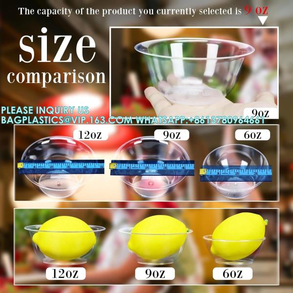 12oz 9oz 6oz Hard Plastic Bowls, Clear Salad Bowl Disposable Soup Ice Cream Candy Serving Bowls Wedding Birthday