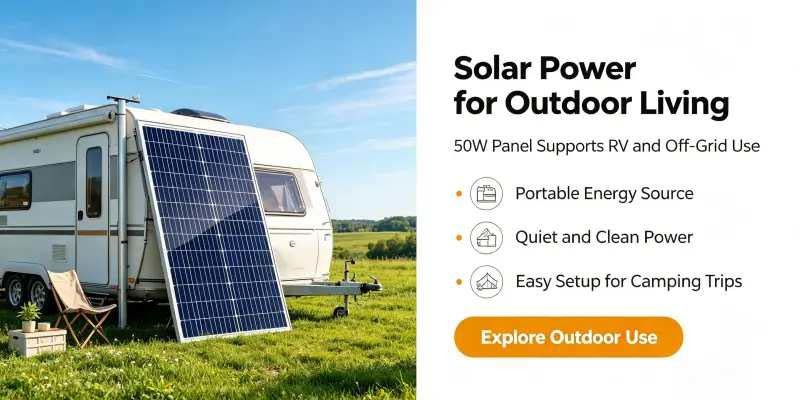 Portable 50‑Watt Monocrystalline Solar Panel Custom‑Length Cable MC4 Solar Plug