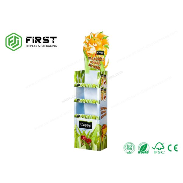 Custom Logo Printing Cardboard POP Display Stand Glossy Corrugated Paper Floor Stand Shelf