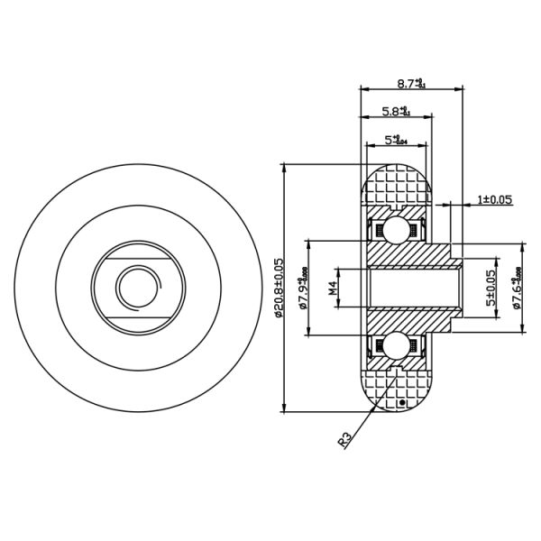 S605RS Stainless Steel Inner Ring With Convex Plate M4x20.8x5.9mm Curtain Roller Wheel