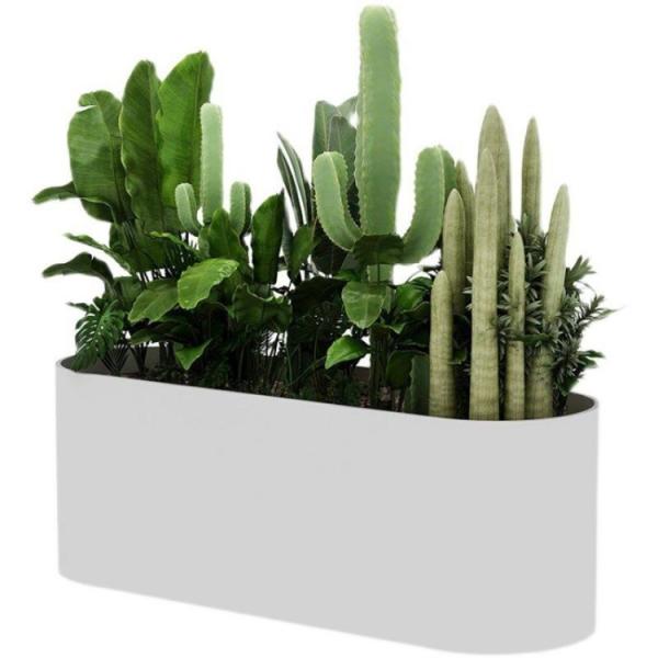 White Matt Galvanized Steel Flower Pot Arc Shaped Rectangular Plant Pots