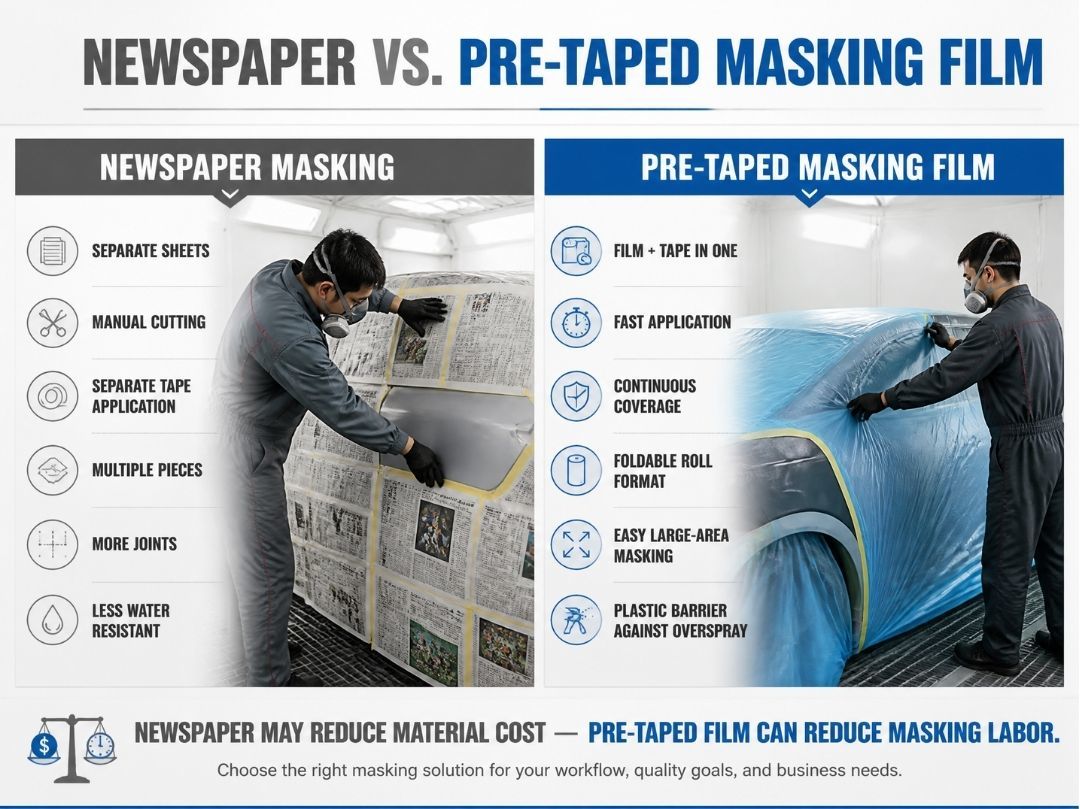 Pre-Taped Masking Film Automotive Car Refinishing Paint Overspray Protection for Body Panels