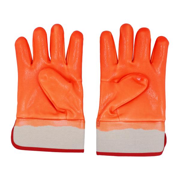 Fleece Lined Cold Weather PVC Chemical Gloves Textured Grip Fluorescent Orange Safety Gloves
