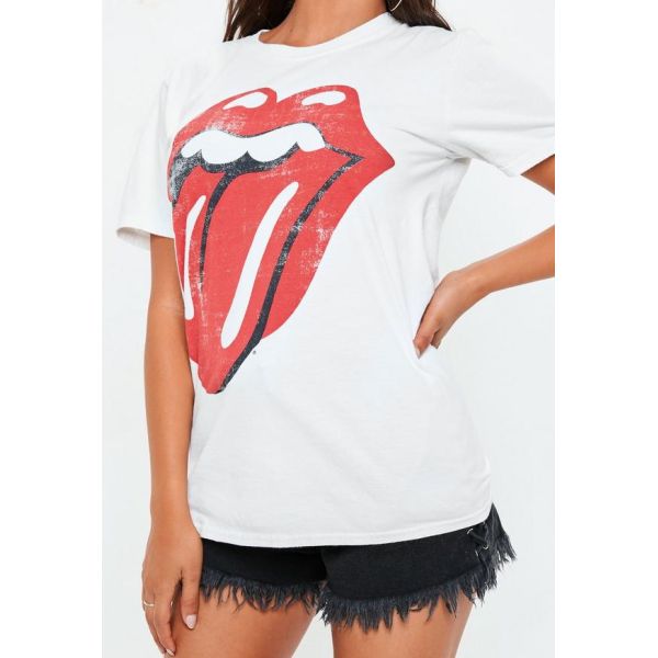 White Rolling Stones Licked Graphic T Shirt Women Clothing