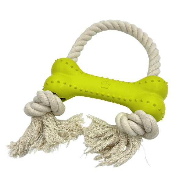 Jouet pour chien en forme d'os en caoutchouc de 6,5 x 17,5 cm avec corde en coton, durable et sûr pour les dents et les gencives
