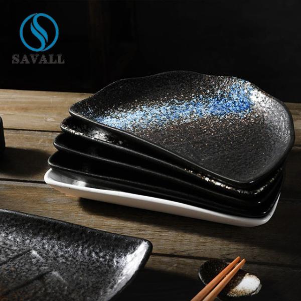 Decorated 9 Black Porcelain Dishes Half Moon Shape FDA EU Approved