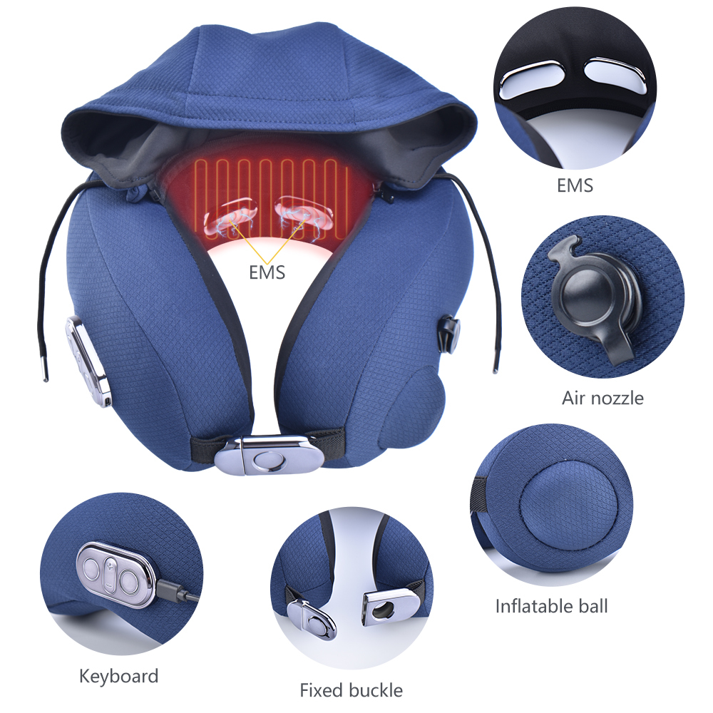Intelligent Shiatsu Smart Electric Neck Massage Inflatable Air Cushion Travel Scarf Neck Pillow Case With Hood
