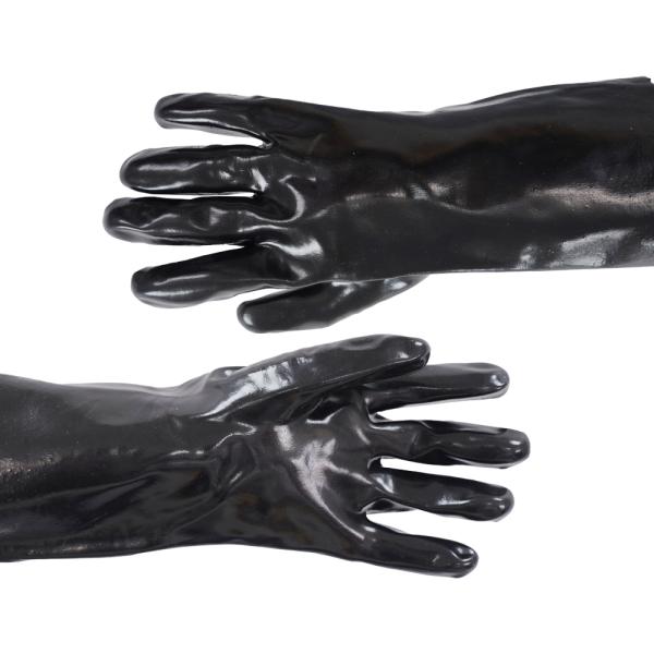 Industrial Smooth PVC Coated Chemical Gloves 35cm Long With Soft Cotton Inner