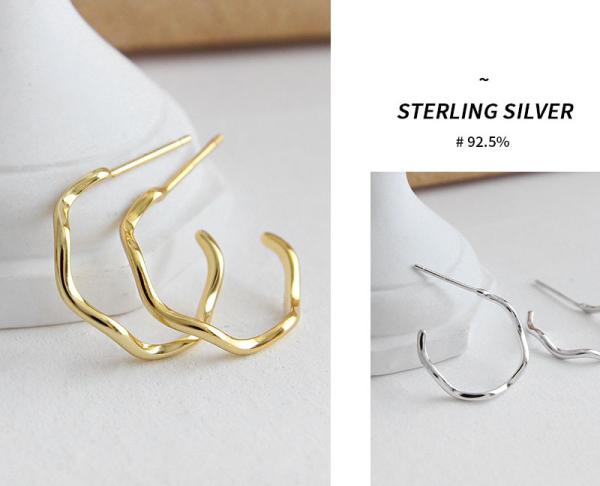 Lanciashow 925 Sterling Silver Gold Plated Hoop Earrings Semicircle Wavy Shape