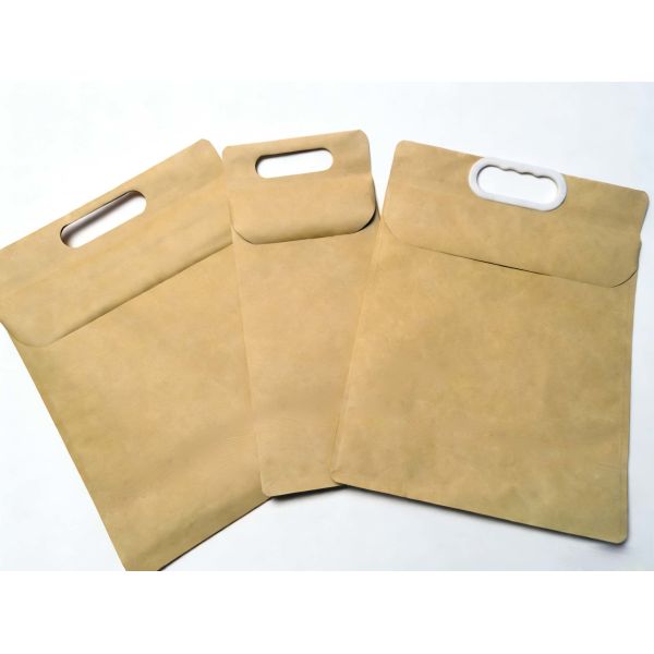 Custom Kraft Paper Self-Adhesive Bags with Aluminum Foil Liner+Handle-Reusable Stand-Up Pouches Waterproof Tear-Resistant for Packaging