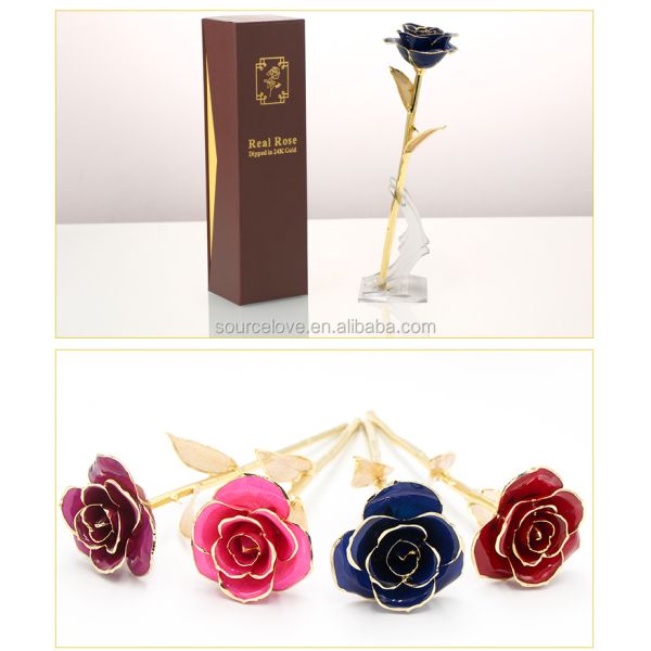 Gold Plated Rose with Gold Leaf Flower Girlfriend Gift 24k Gold Plated Natural Rose for Valentine's , Mother's Day Gifts