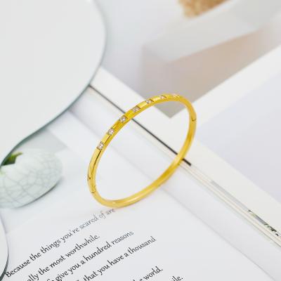 14K Gold Plated Cubic Zirconia Bangle Classic Tennis Bracelet Gold Bracelets For Women