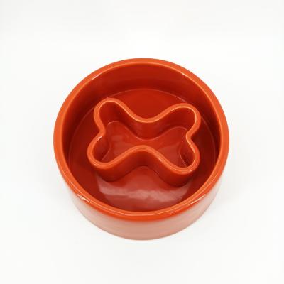 Colorful Ceramic Pet Bowl , Rounded Ceramic Dog Slow Feeder For Food Water Feeding
