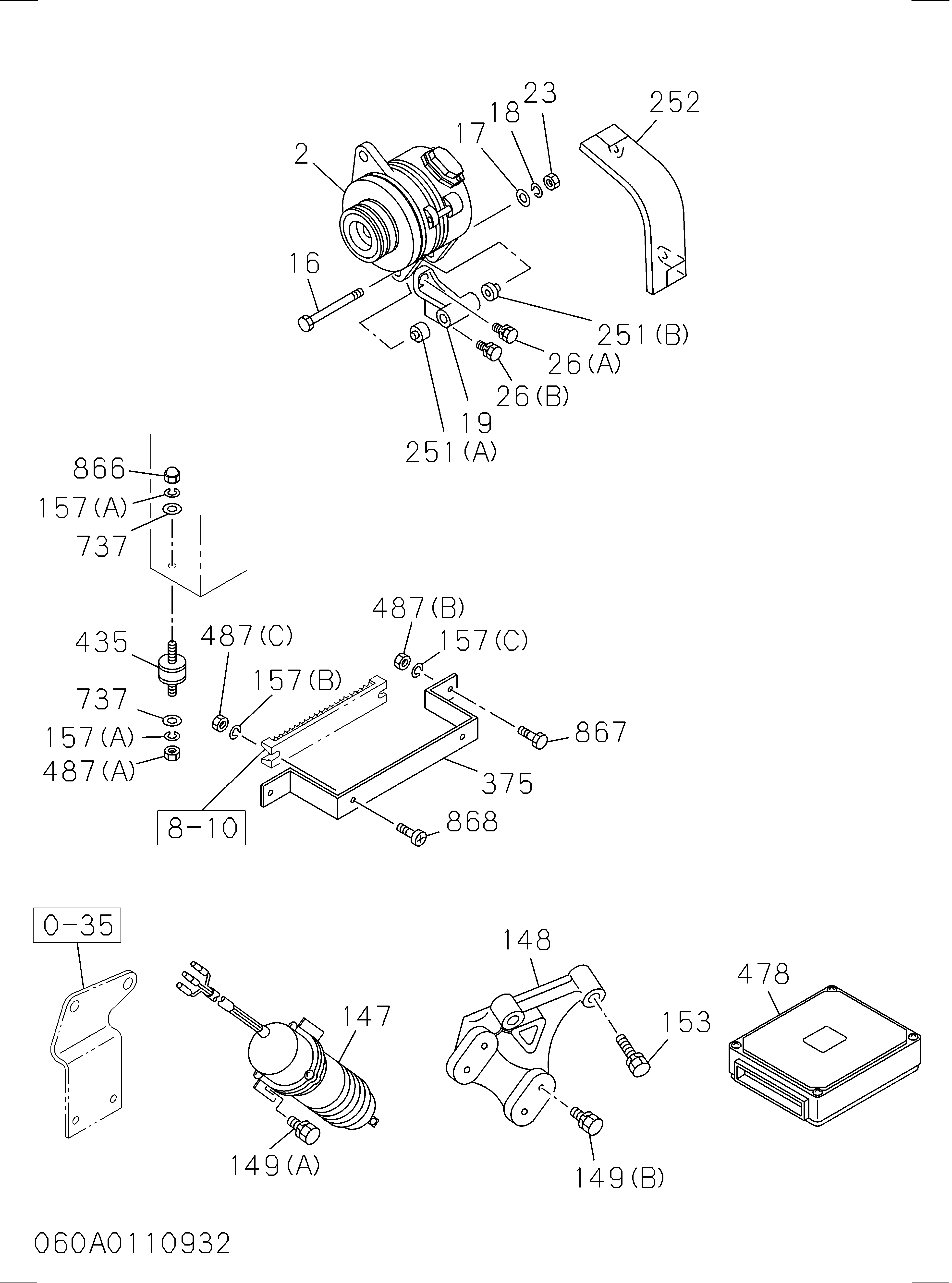 1812005307 1-81200530-7 6BG1 ISUZU Engine Parts Excavator Generator For Hitachi ZX200 ZX200-3G