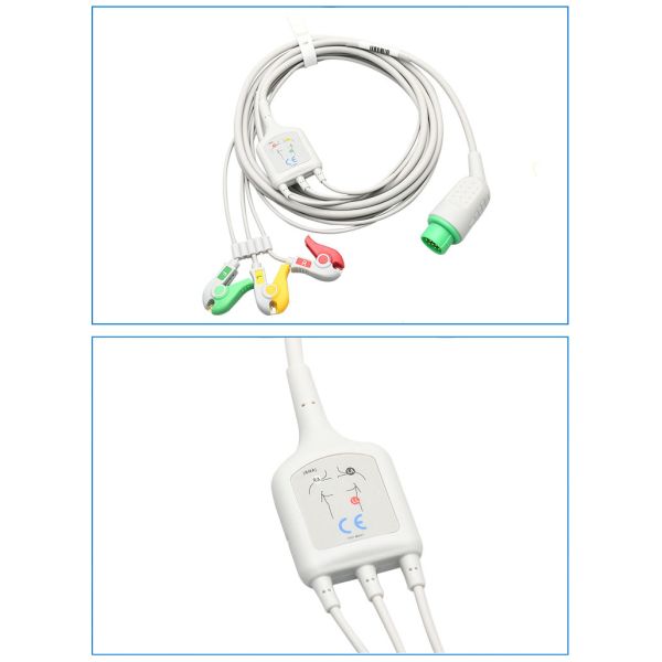 KONTRON7000 Compatible 12-Pin Integrated ECG Lead Cable European Standard Clip-On Three-Lead Medical Consumables CE Certified