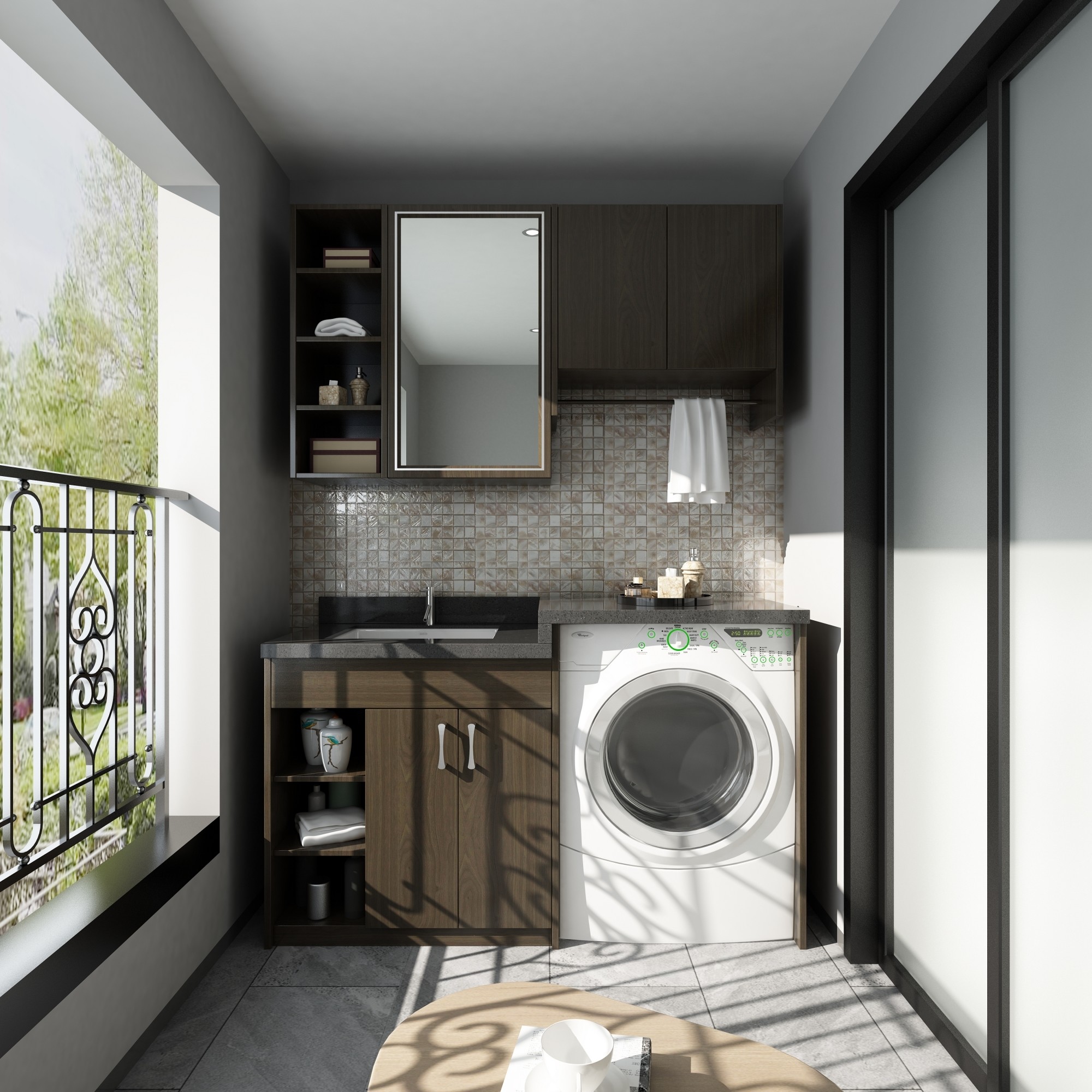 Waterproof Modern Design Plywood Laundry Sink Cabinet for High End Apartment Customization