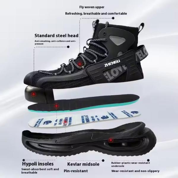 EVA Sole Gray/Black Flying Knit Safety Boots OEM Security Work Boots With Steel Toe And Kevlar Midsole