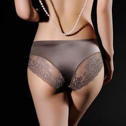                  Ladies Sexy Satin Ice Silk Sexy Briefs Seamless Lace Panties 5%off Women′ S Panties Underwear             