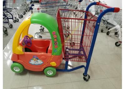 Unfolding Supermarket Metal Shopping Trolley , Kids Shopping Cart With Plastic
