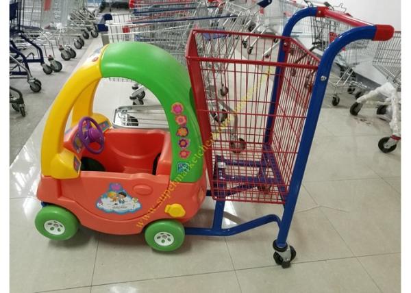 Unfolding Supermarket Metal Shopping Trolley , Kids Shopping Cart With Plastic
