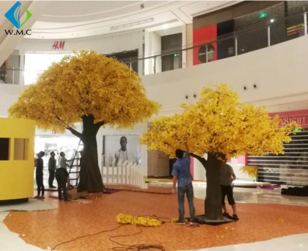 Eco Friendly Plastic Yellow Ginkgo Biloba Tree , Fake Ginkgo Tree Leaves
