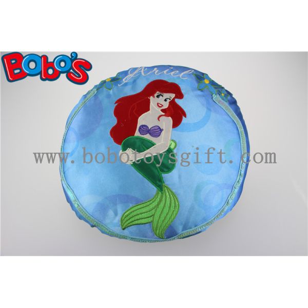 Round Stuffed Pillow with Embroidery Little Mermaid Girl