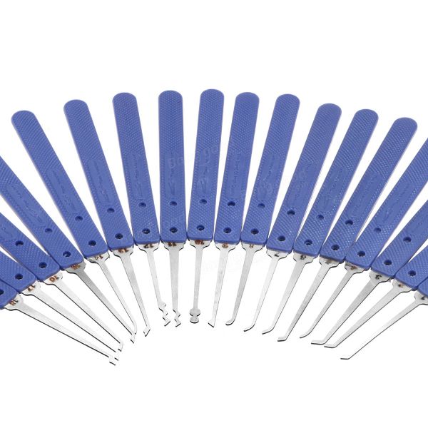 Juego de ganzúas Blue Klom de 18 piezas de acero inoxidable, juego de ganzúas de acero, abridor de cerraduras, suministros de cerrajería, ganzúas con número de seguimiento