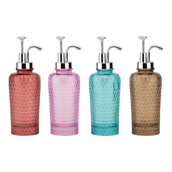 Glass luxury bathroom accessories set round shape with honeycomb glass soap dispenser